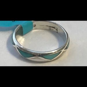 Sterling Silver Natural Turquoise Pearl Band Ring
